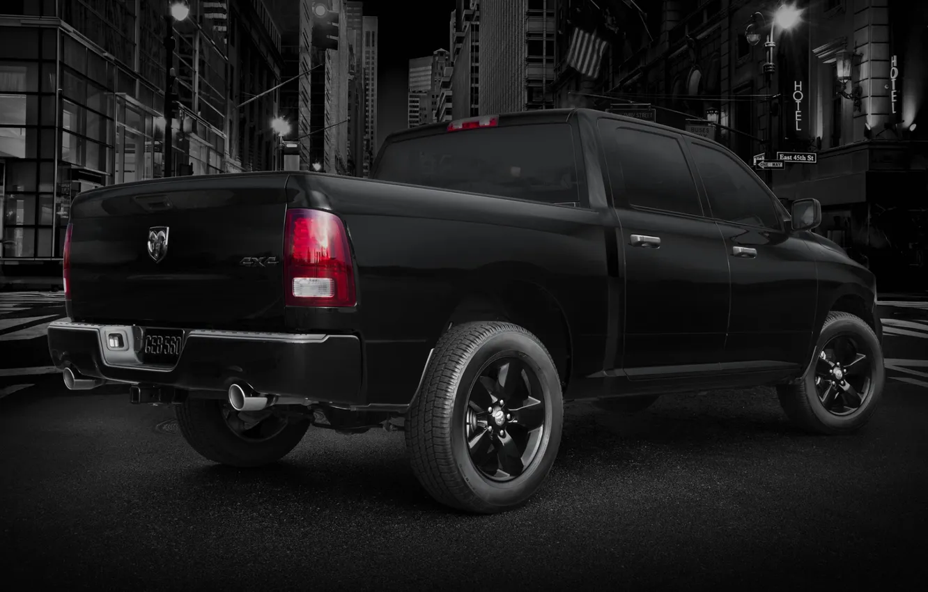 Photo wallpaper black, Dodge, Dodge, rear view, pickup, 1500, Ram, REM