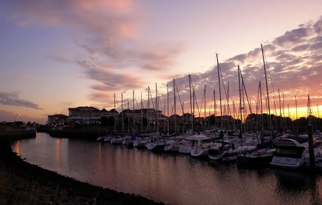 Photo wallpaper water, sunset, boat