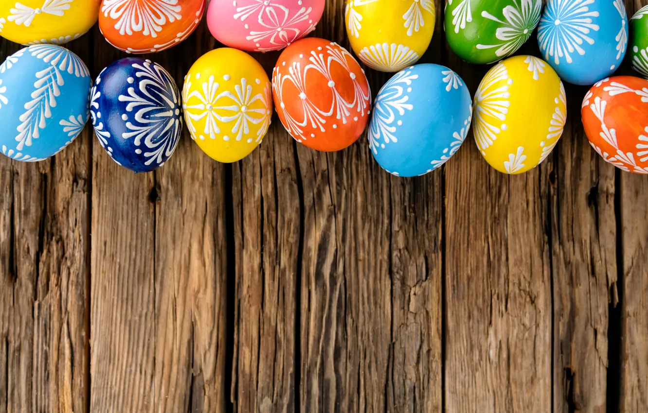 Photo wallpaper eggs, spring, colorful, Easter, wood, spring, Easter, eggs