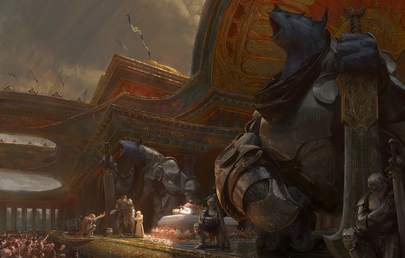 Photo wallpaper weapons, the crowd, construction, armor, Empyriad