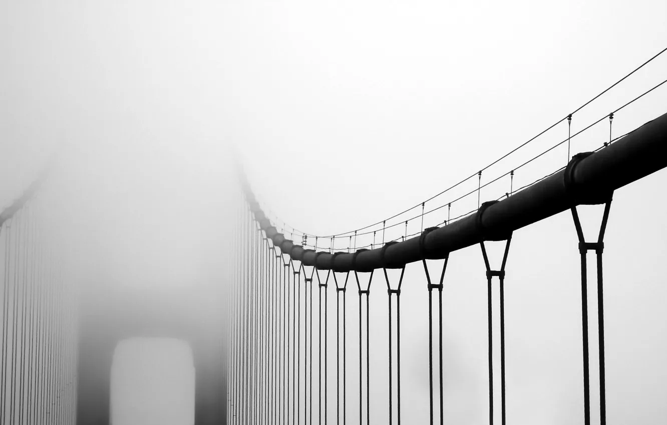 Photo wallpaper bridge, fog, black and white photo, gray tones