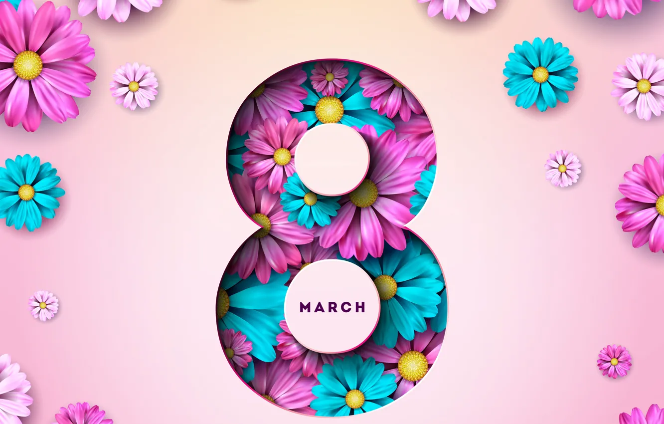 Photo wallpaper flowers, happy, March 8, pink, flowers, postcard, spring, celebration