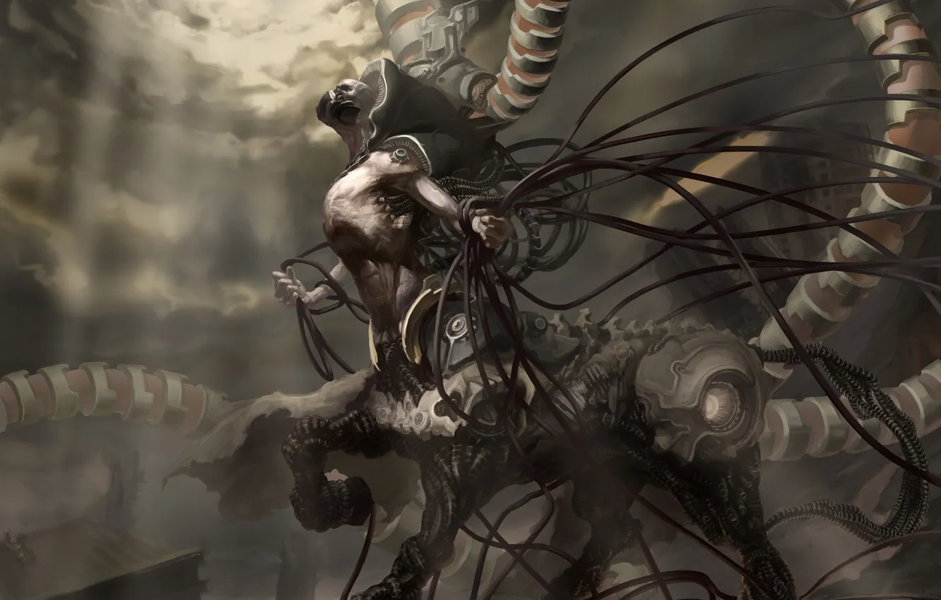Photo wallpaper wire, robot, mask, art, male, centaur
