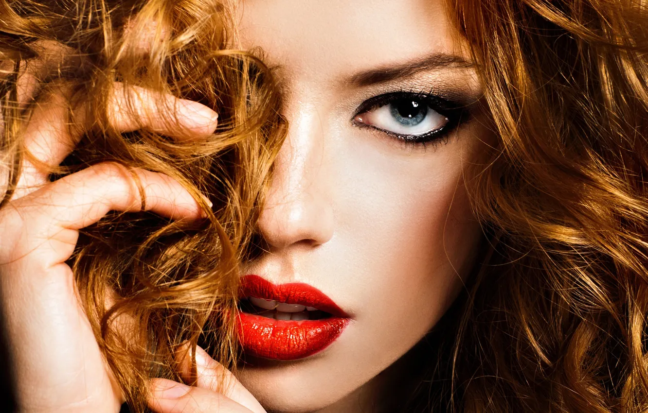 Photo wallpaper look, girl, face, hair, makeup, curls
