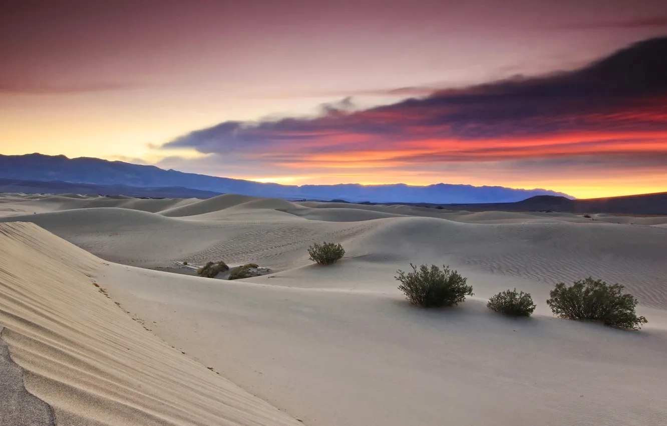 Photo wallpaper sand, the sky, clouds, sunset, mountains, desert