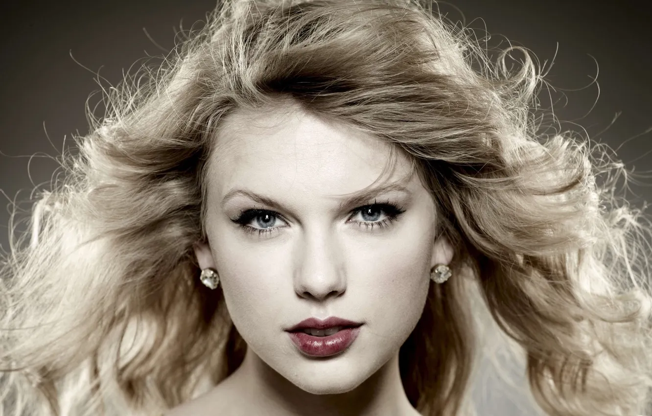 Photo wallpaper eyes, girl, face, grey, hair, Taylor Swift, Rus