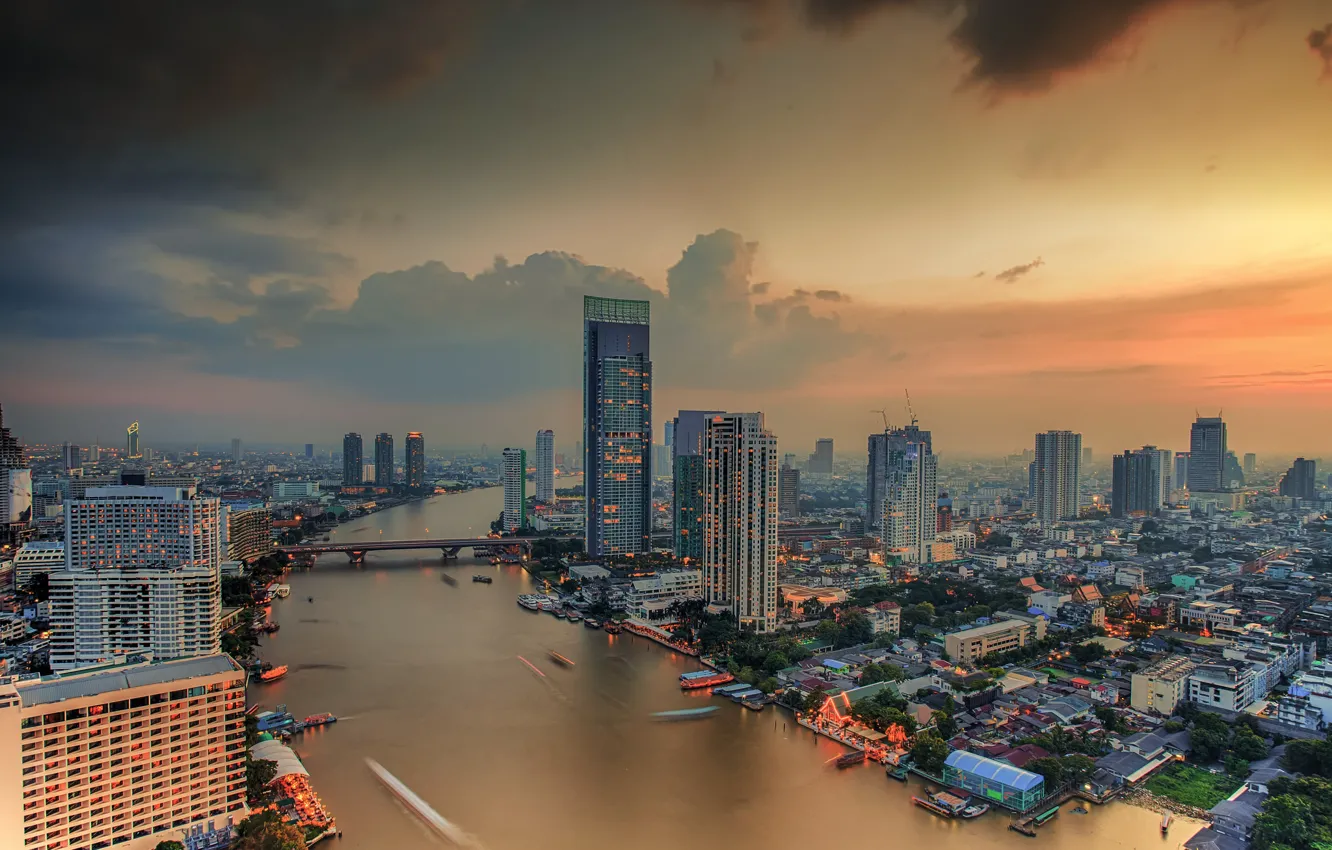 Photo wallpaper the sky, landscape, city, the city, river, home, Thailand, Bangkok