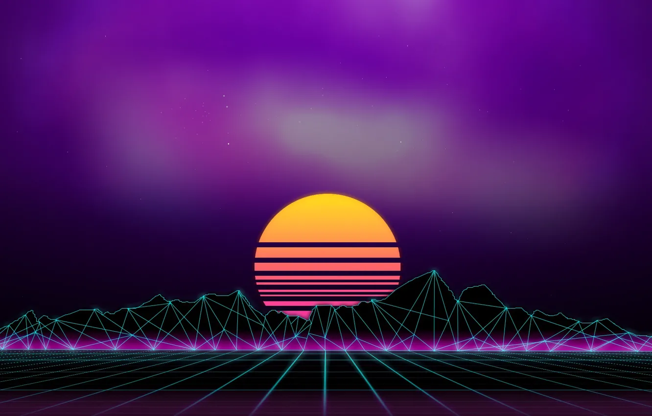 Photo wallpaper Music, Background, 80s, Neon, 80's, Synth, Retrowave, Synthwave