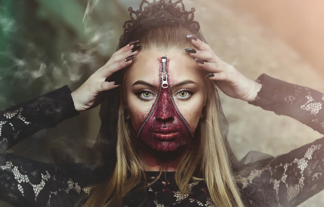 Photo wallpaper look, girl, face, style, portrait, makeup, Halloween, image