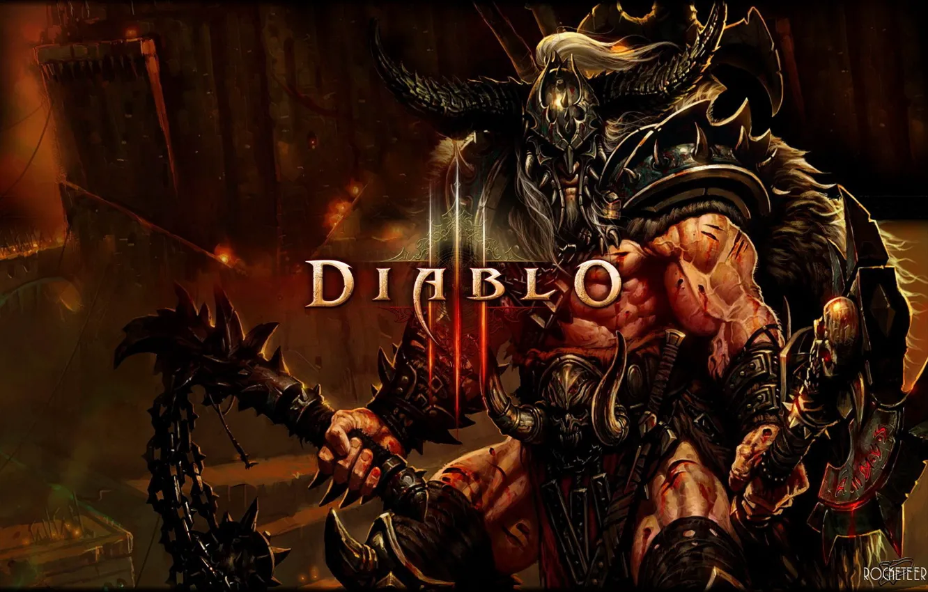 Photo wallpaper weapons, logo, Diablo III, barbarian