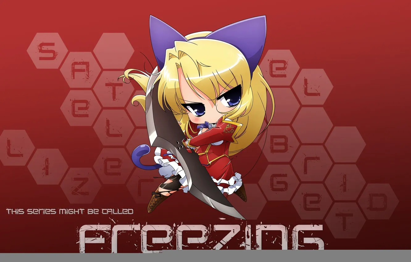 Photo wallpaper red, girl, sword, logo, fighter, long hair, anime, chibi
