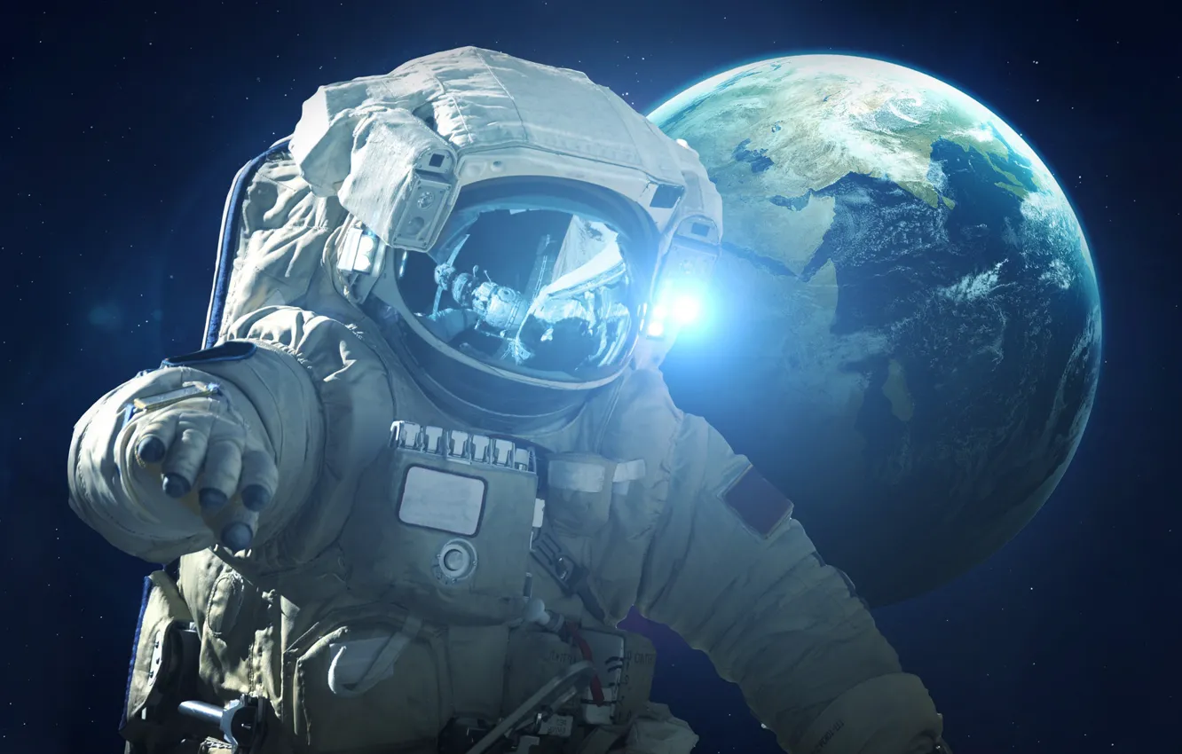 Photo wallpaper The suit, Space, Earth, Astronaut, Astronaut, Earth, Mission, Science Fiction