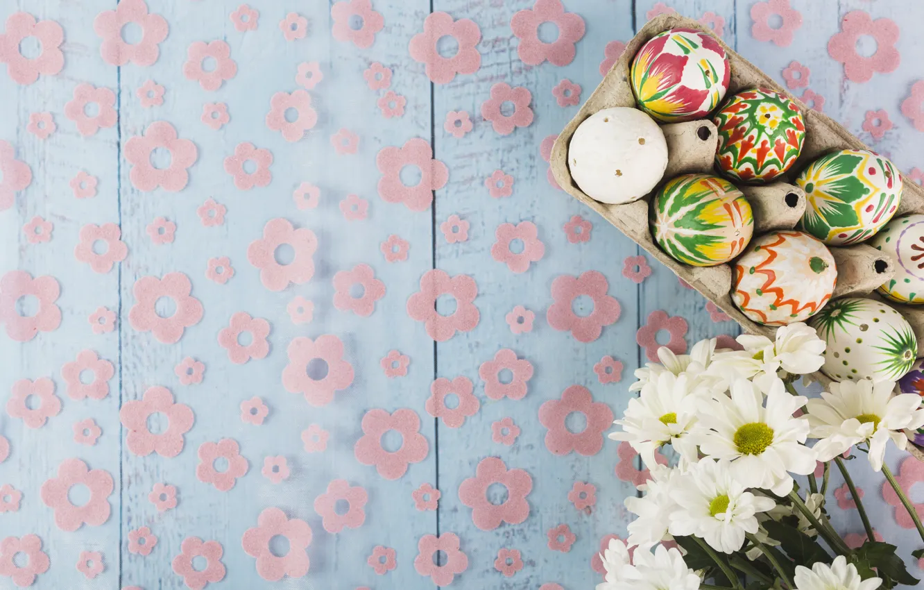 Photo wallpaper holiday, eggs, spring, Easter, chrysanthemum