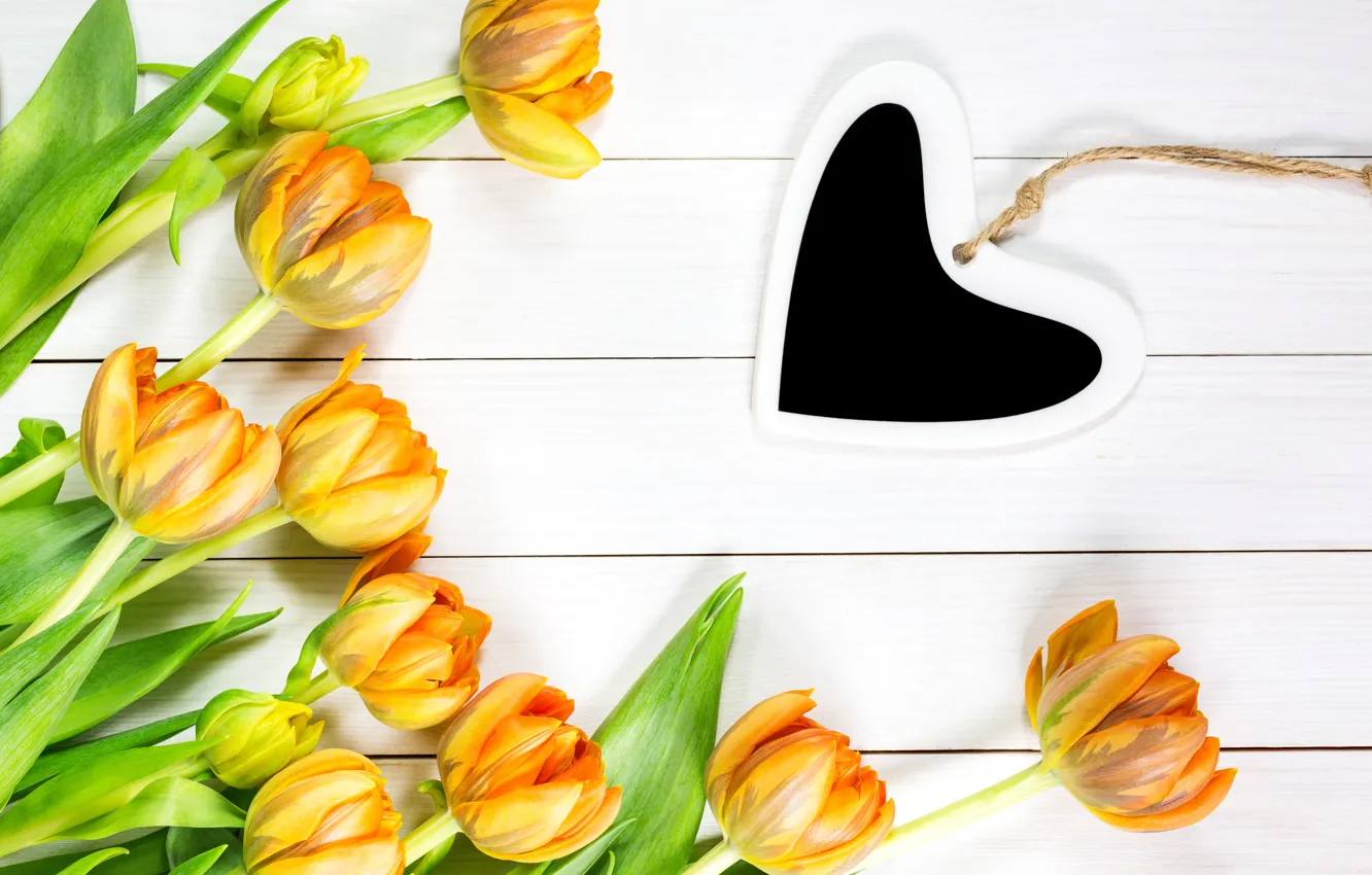 Photo wallpaper love, flowers, yellow, heart, tulips, love, heart, yellow