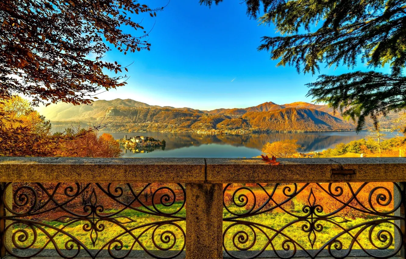 Photo wallpaper autumn, landscape, the fence, beauty
