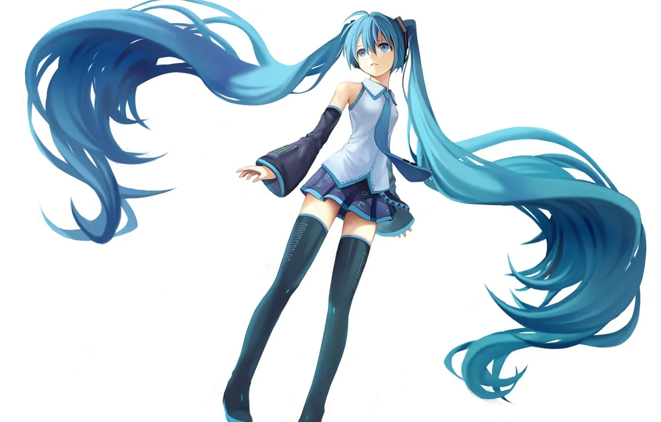 Photo wallpaper girl, background, surprise, headphones, vocaloid, hatsune miku, Vocaloid, art