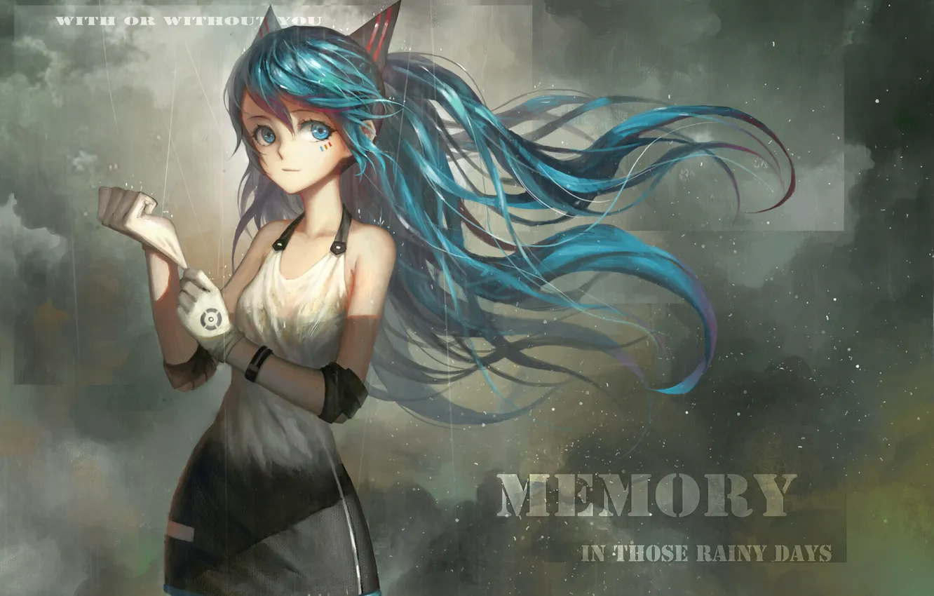 Photo wallpaper girl, smile, art, gloves, vocaloid, hatsune miku, ears, lu ying