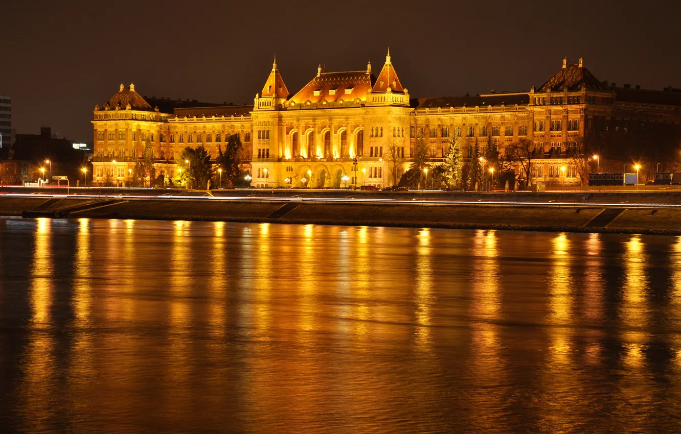 Photo wallpaper the sky, night, lights, river, Palace, Hungary, Budapest