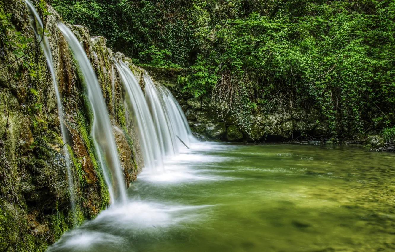 Photo wallpaper forest, waterfall, Italy, Veneto, Mondrago