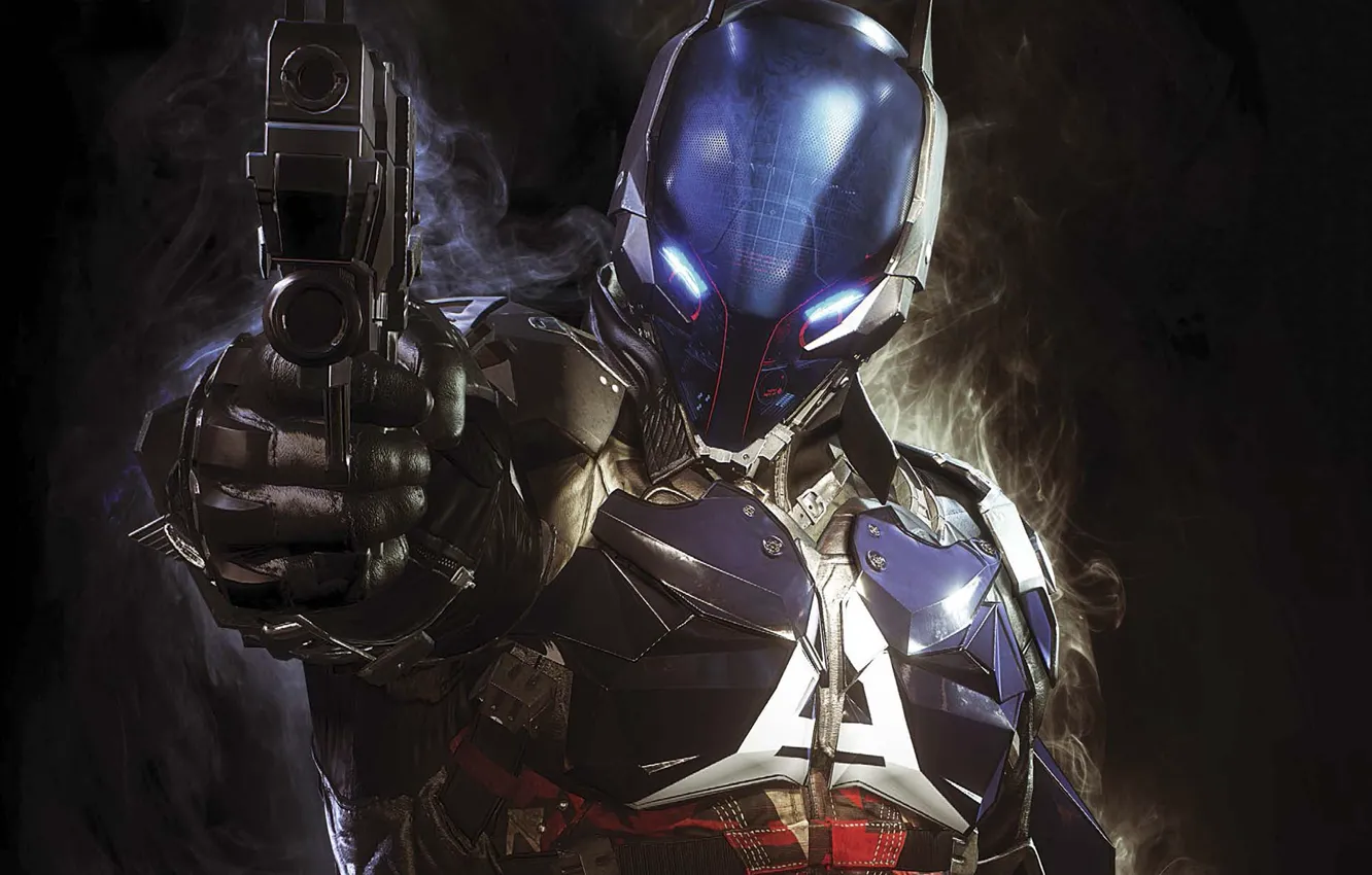 Photo wallpaper gun, weapons, the barrel, armor, hologram, Warner Bros, Rocksteady Studios, Batman: Arkham Knight