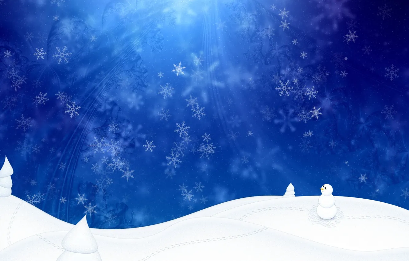 Photo wallpaper winter, blue, White, snowman
