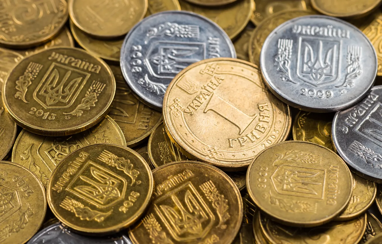 Photo wallpaper Coins, Money, Ukraine, Currency, The hryvnia, Trident