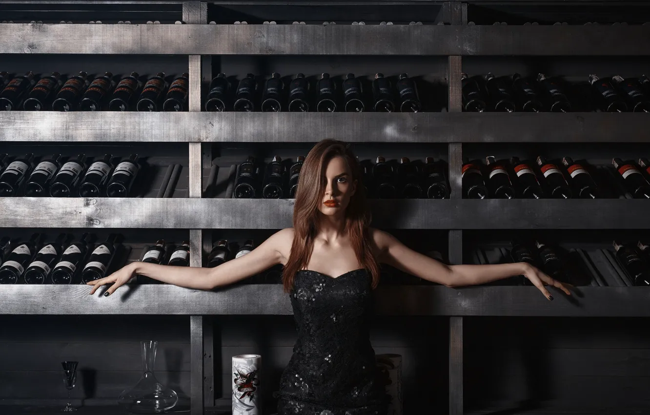 Photo wallpaper wine, bottle, sponge, vintage wines, Sergeant Vyacheslav, girl and wine