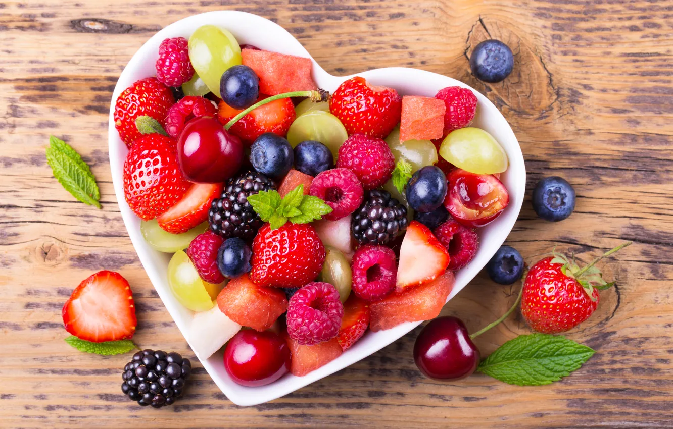 Photo wallpaper cherry, berries, raspberry, blueberries, strawberry, grapes, BlackBerry, fruit