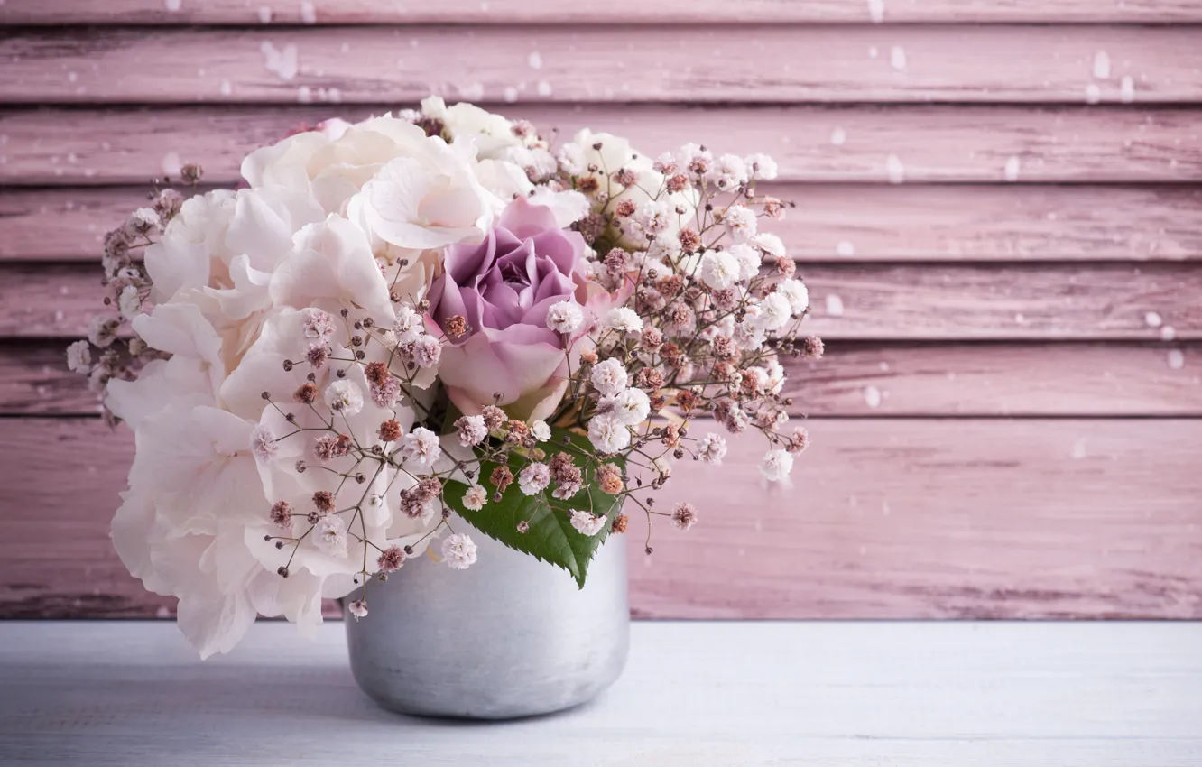 Photo wallpaper flowers, bouquet, gentle, pink, hydrangeas, THE OFF