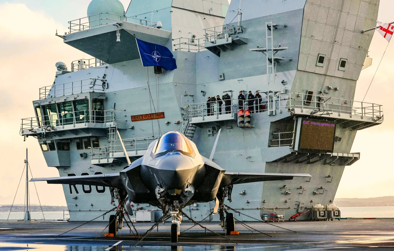 Photo wallpaper UK, the carrier, the plane, deck, HMS QUEEN Elizabeth