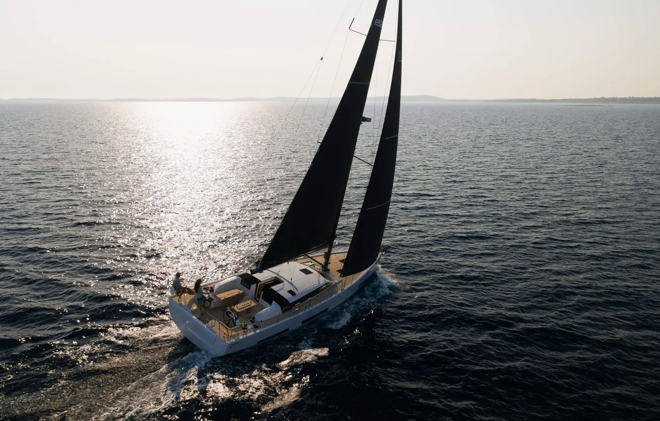 Photo wallpaper sea, the way, movement, coast, boat, yacht, swimming, the crew