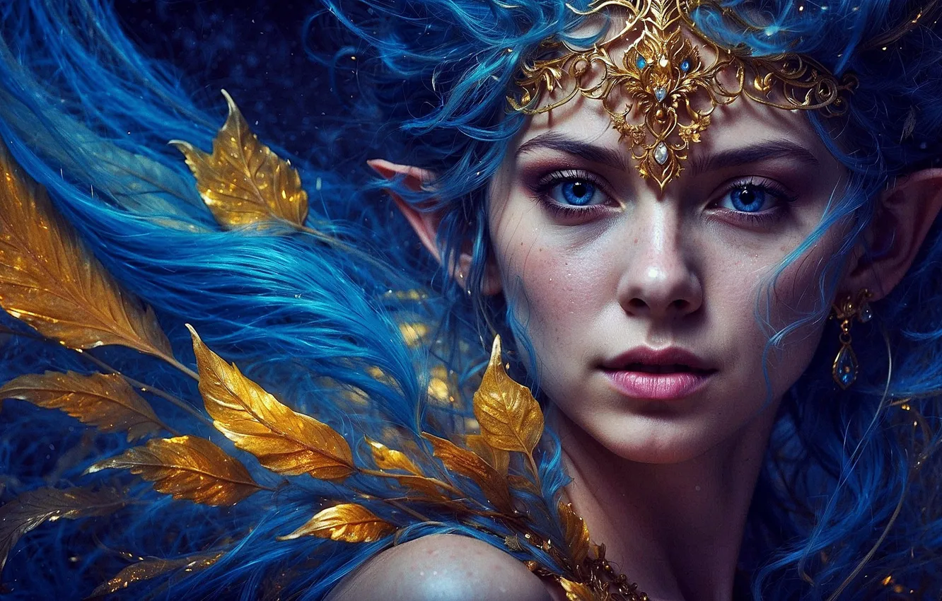 Photo wallpaper girl, elf, blue eyes, AI art, neural network