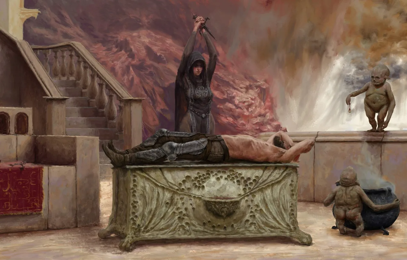 Photo wallpaper girl, the victim, dagger, male, Other Worlds, sacrifice, other times