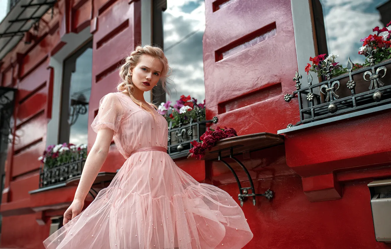 Photo wallpaper look, flowers, pose, dress, Tonya, Yuri Lyamin