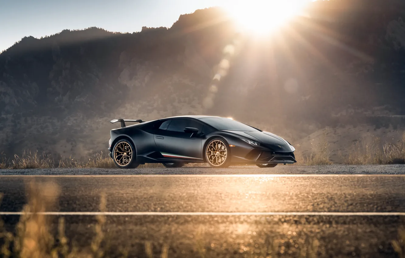 Photo wallpaper Lamborghini, Sun, Huracan, Dark Grey