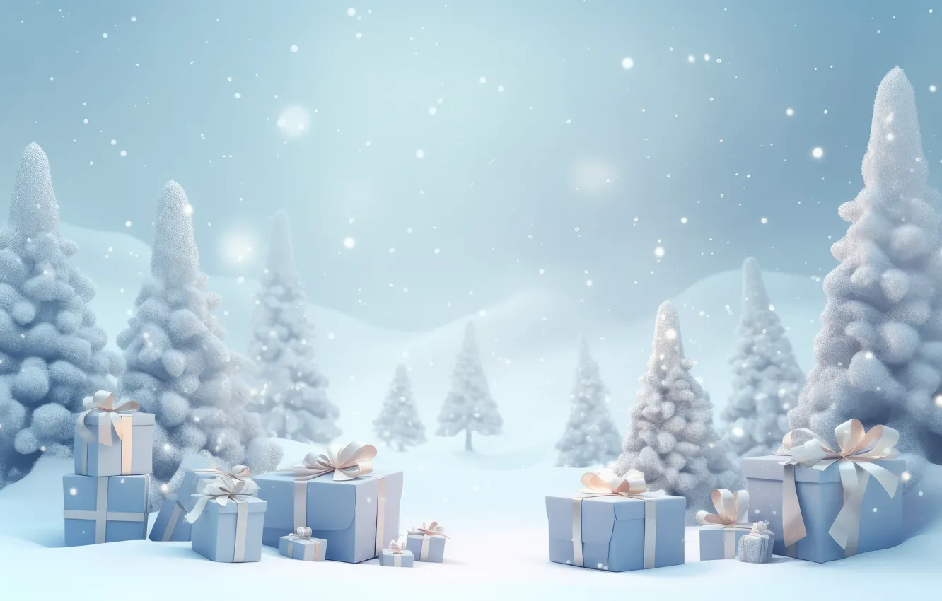 Photo wallpaper winter, snow, snowflakes, nature, gift, new year, Christmas, bow