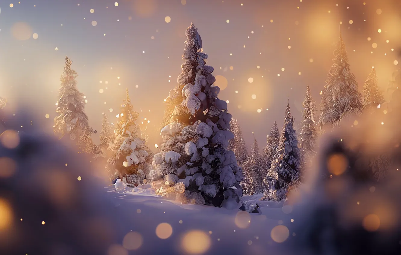 Photo wallpaper rendering, herringbone, winter, Christmas, forest, new year