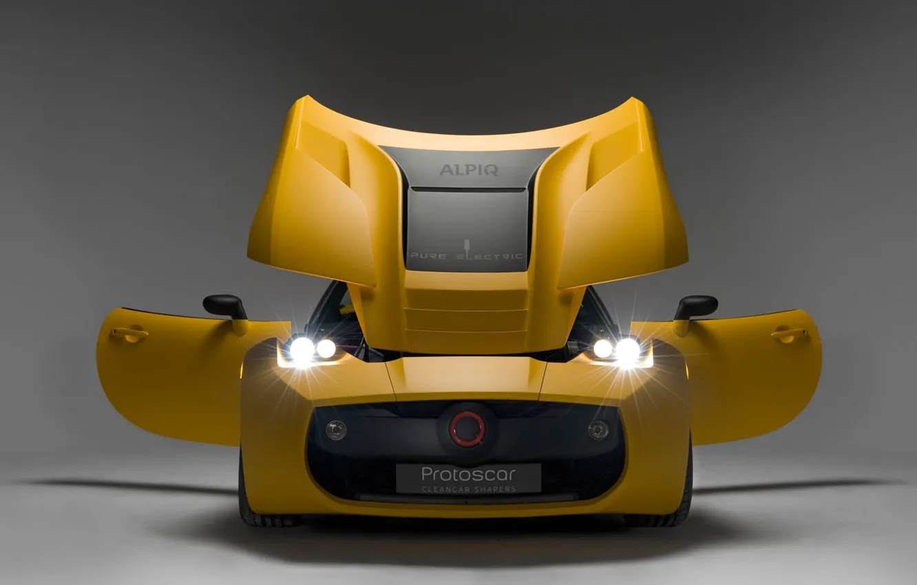 Photo wallpaper lights, yellow, door, the hood, sports car, headlight