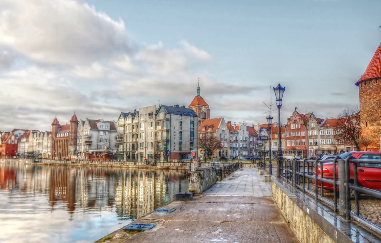 Photo wallpaper Poland, Gdansk, street, river, Motlawa