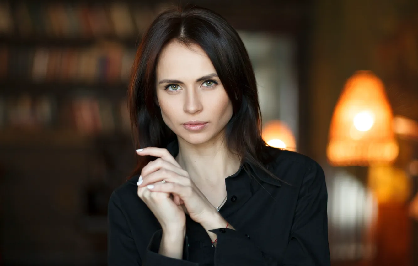 Photo wallpaper look, pose, room, model, lamp, portrait, makeup, brunette