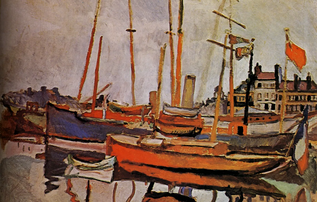 Photo wallpaper water, boats, Toronto, 1906, flag of France, Huile sur Toile, Raoul Dufy, Art gallery d'Ontario