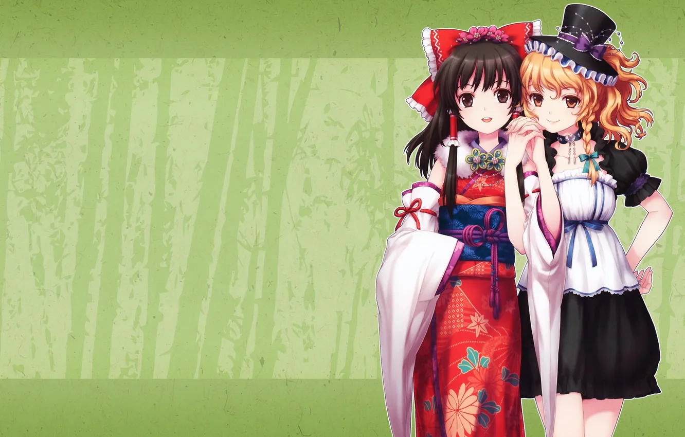 Photo wallpaper girl, smile, background, art, kimono, touhou, kirisame marisa, an2a