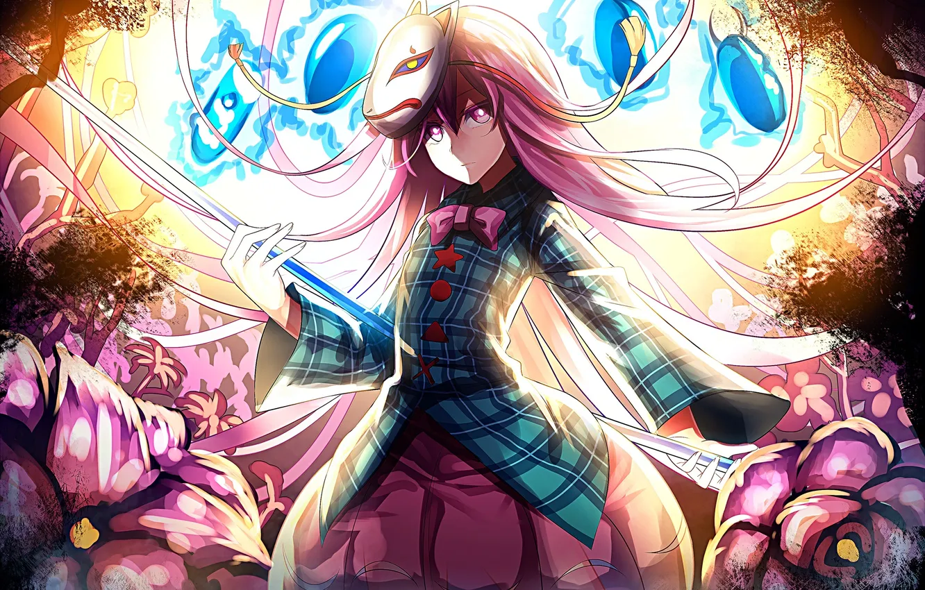 Photo wallpaper girl, flowers, magic, anime, mask, art, touhou, uu uu zan