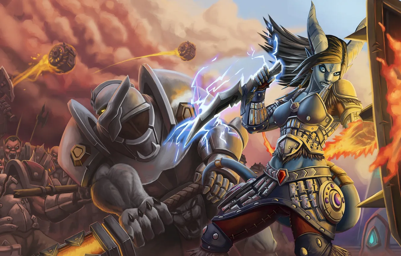 Photo wallpaper armor, warrior, World of Warcraft, battle, warcraft, wow, fan art, draenei