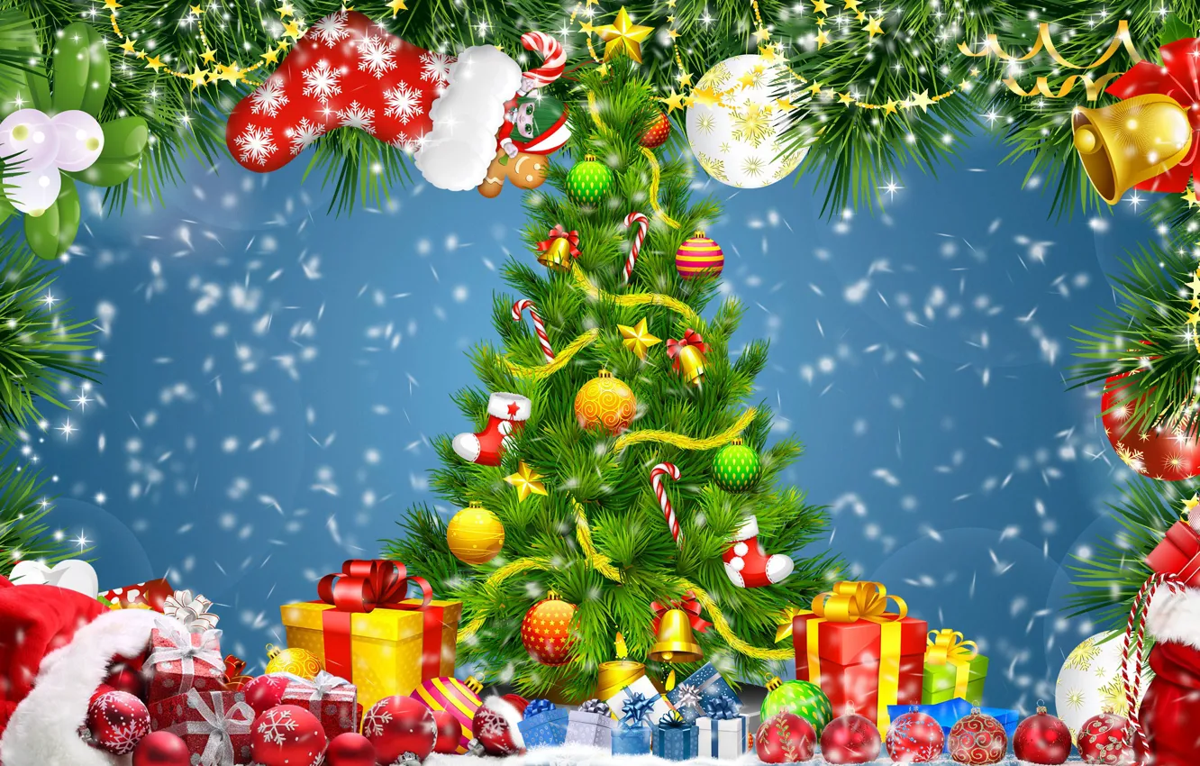 Photo wallpaper Gifts, Decorations, Graphics, Choinka, Christmas