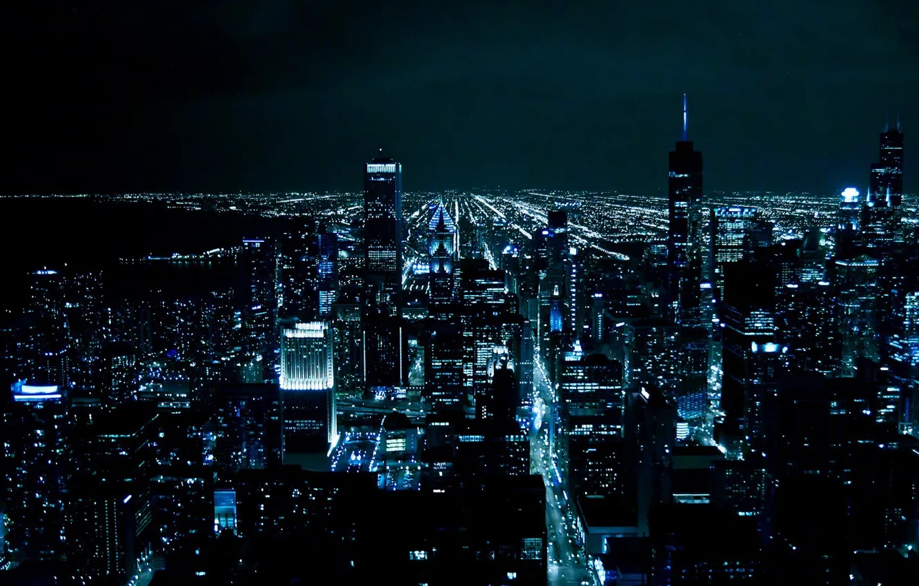 Photo wallpaper night, the city, lights, Chicago, megapolis