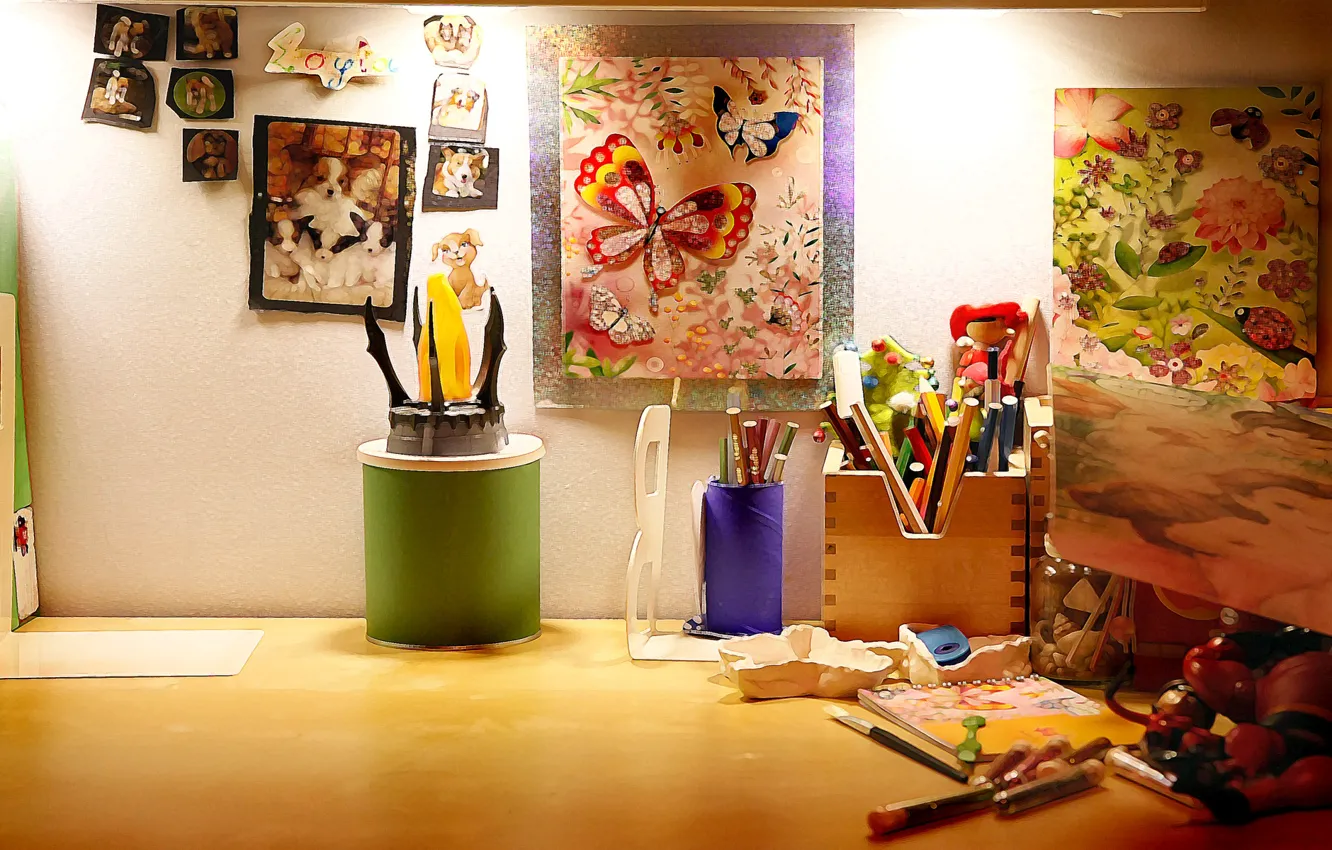 Photo wallpaper dogs, butterflies, sofia, desk