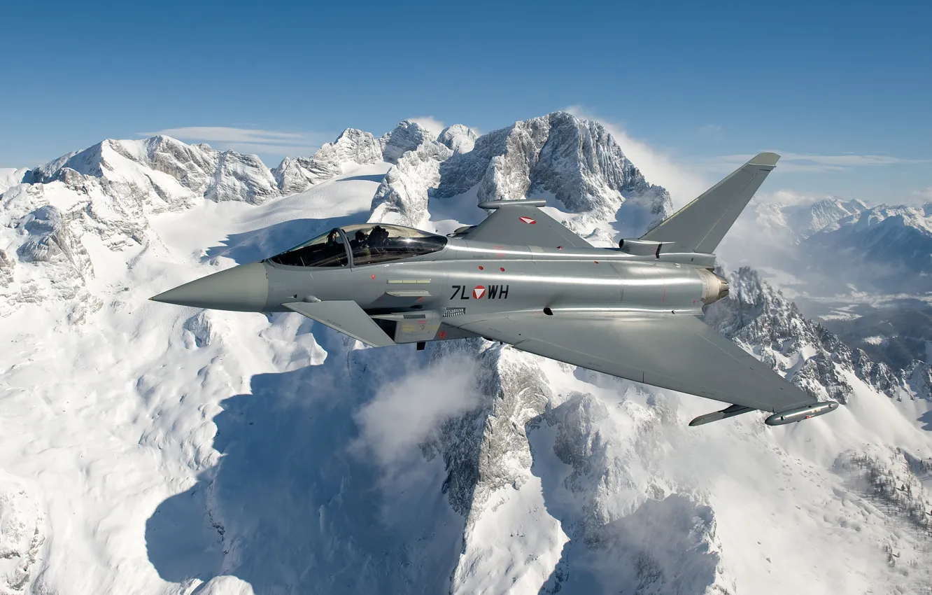 Photo wallpaper multi-role fighter, Eurofighter Typhoon, PGO, Of the air force of Austria, mountains, pilot, rocks