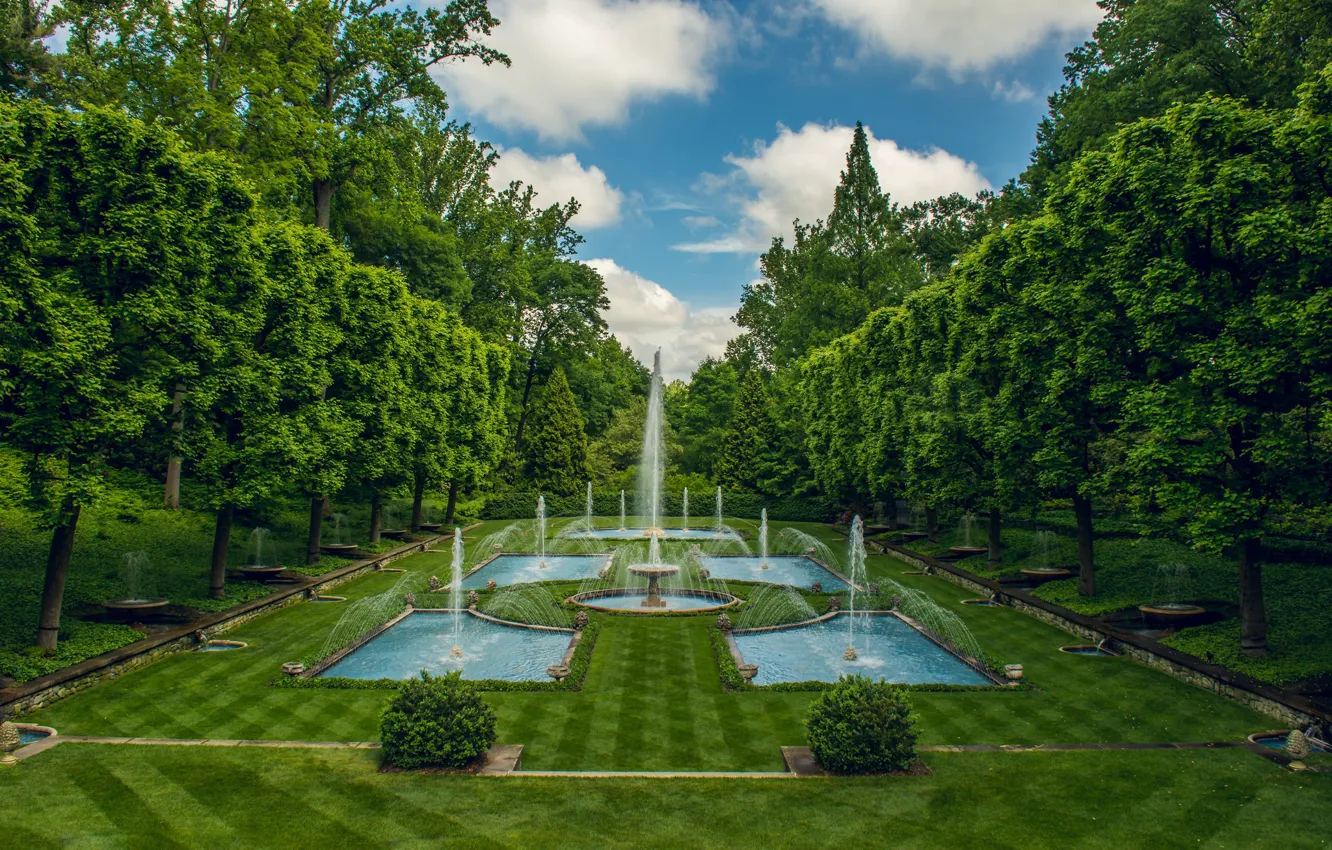 Photo wallpaper trees, Park, PA, fountains, Pennsylvania, Kennett Square, Longwood Gardens, Italian Water Garden