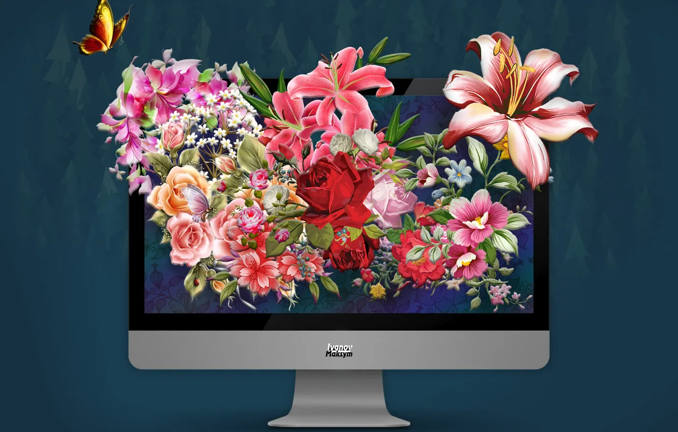 Photo wallpaper flowers, the world, photoshop, apple, mac, monitor, photo, photoshop